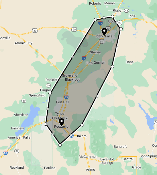 Jacob Grant's service areas in Pocatello and Idaho Falls